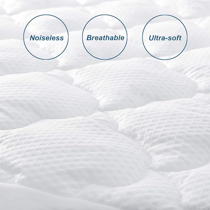 Short Queen Mattress Topper Thick Quilted Mattress Pad, RV Queen Mattress Cover, Super Soft Breathable and Noiseless Down Alternative Fiber with Deep Pocket Fits up to 23 Inch Mattress