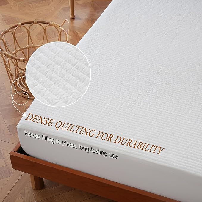 YOUR MOON Natural Wool Mattress Pad Queen – 200GSM Organic Australian Wool Mattress Topper, Quilted Fitted Mattress Bed Cover with 16" Deep Pocket, Hypoallergenic Cotton Cover (White)