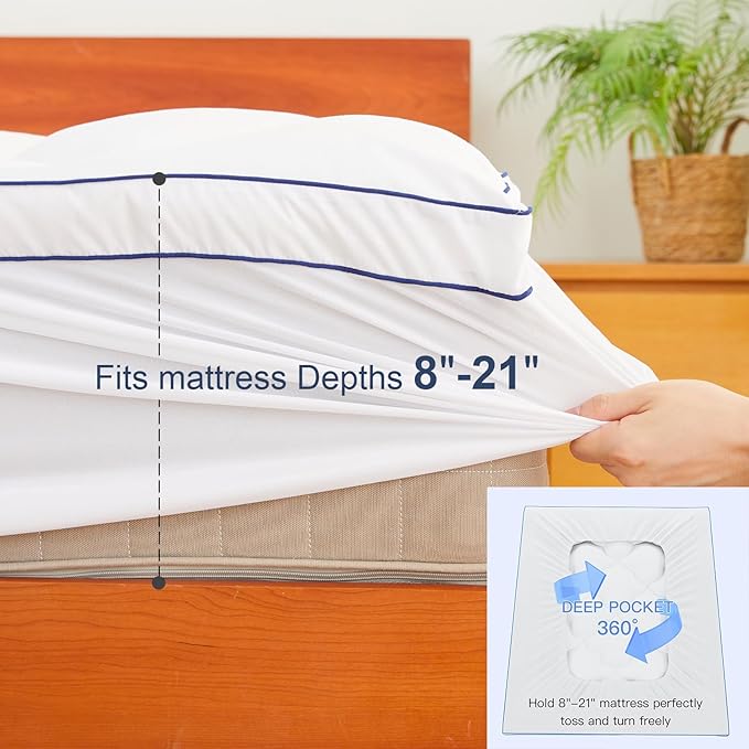 Belffin Queen Mattress Pad Pillow Top Mattress Cover with 8-21 Inch Deep Pocket, Bed Topper for Back Pain Relief Soft Breathable Overfilled Down Alternative Filling, White