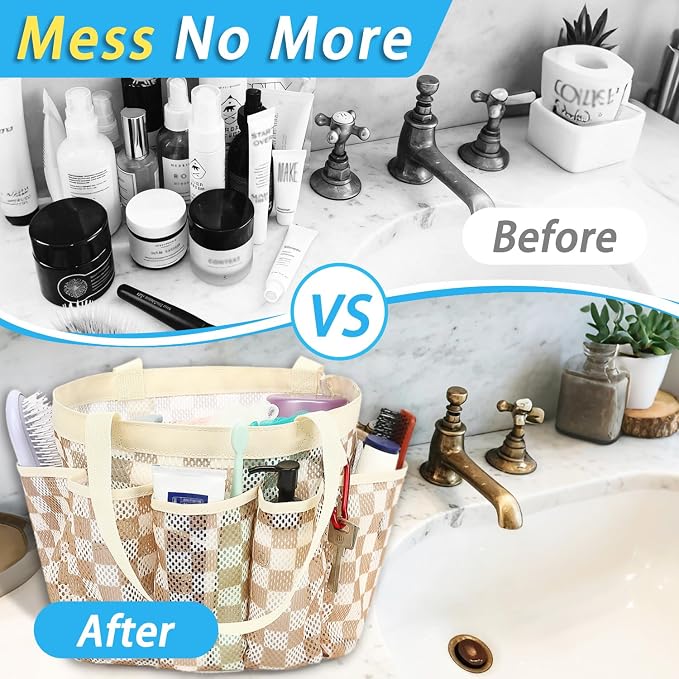 Fammart Mesh Shower Caddy Portable for College Dorm Room Essentials, 8-Pocket Large Shower Basket Tote Bag with 2 Handles for Toiletry, Bathroom, Beach, Camp, Gym - Image 6