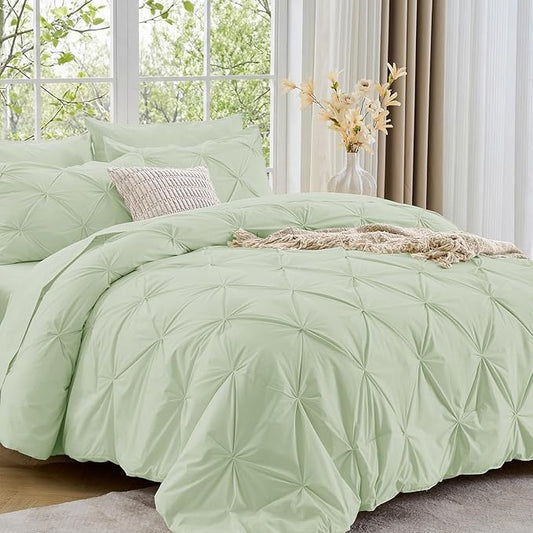 Sasttie Twin XL Comforter Set, 5-Piece Bed in a Bag, Pintuck Bedding Sets for All Season, Includes Comforter, Flat Sheet, Fitted Sheet, Pillowcase and Pillowsham, Mint