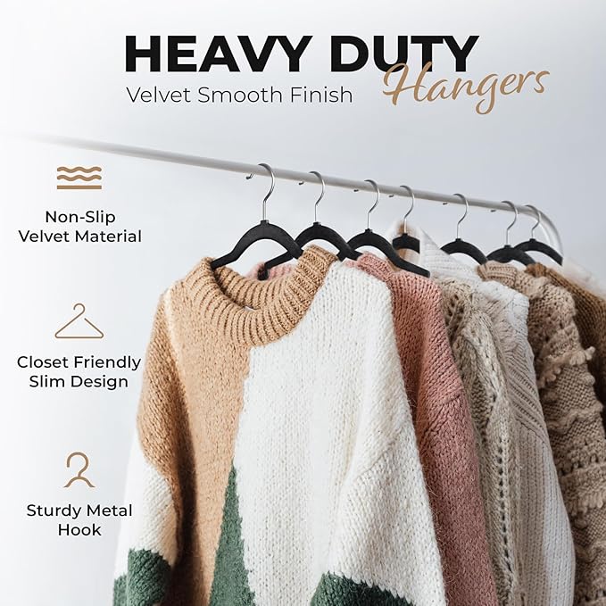 Our Modern Space 100 Pack Velvet Hanger for Shirt Pants Dresses Skirts Suits Jackets - Slim Space Saving Design - Standard Coat Hanger - Sturdy & Durable Design with Shoulder Grooves Hook - Image 2
