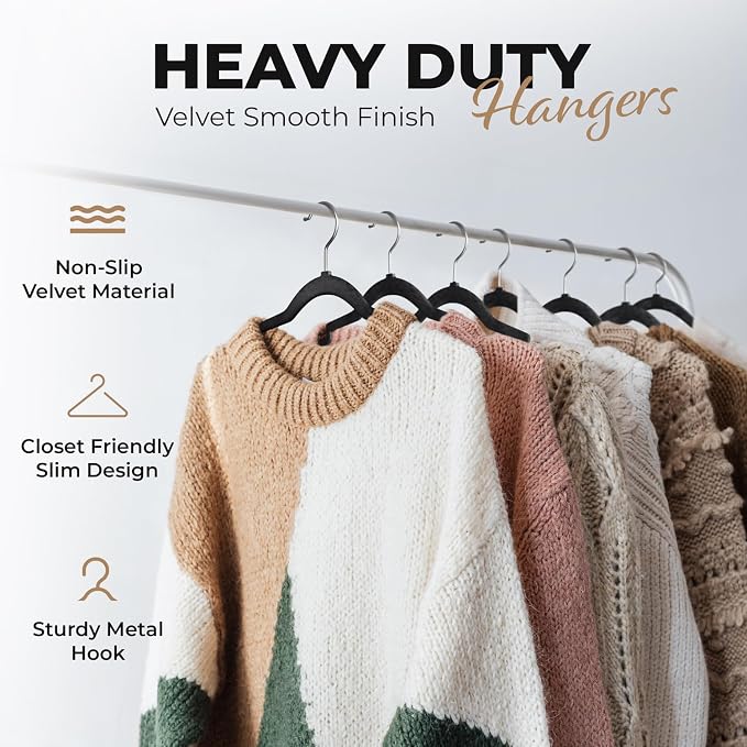 Our Modern Space 30 Pack Velvet Hanger for Shirt Pants Dresses Skirts Suits Jackets - Slim Space Saving Design - Standard Coat Hanger - Sturdy & Durable Design with Shoulder Grooves Hook - Image 2