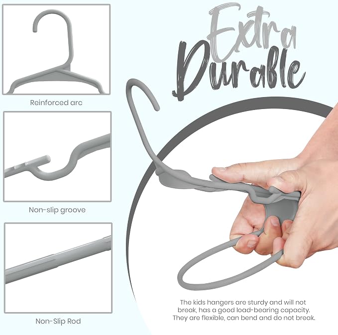 Utopia Home 60 Pack Kids Hangers - 11.5 Inch Plastic Baby Hangers for Closet - Childrens Hanger for Clothes & Infant Hanger for Closet - for Everyday Standard Use (Gray) - Image 4
