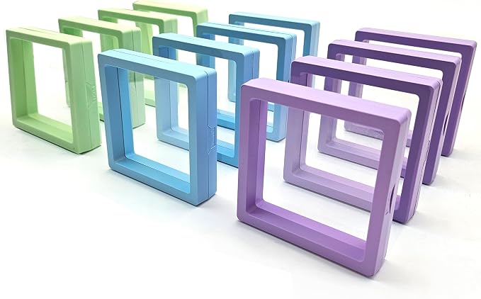 12PCS 3D Floating Frame Display Stand, Jewelry Box, Gift Box, Ornament Organizer, Small Travel Jewelry Box, PE Film Anti-Oxidation, Suspended Display Box Stackable (3.54*3.54，Type 7) by Unknown