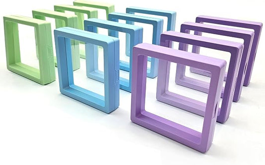 12PCS 3D Floating Frame Display Stand, Jewelry Box, Gift Box, Ornament Organizer, Small Travel Jewelry Box, PE Film Anti-Oxidation, Suspended Display Box Stackable (3.54*3.54???Type 7) by Unknown