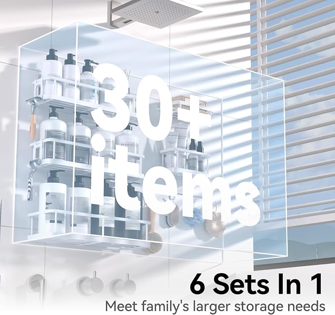 YASONIC Shower Caddy, Large Capacity Bath Organizer with Soap Holder and 12 Hooks, 6 Pack Rustproof Bathroom Shelves for Inside Shower, No Drilling&Sleek Bathroom Organizers and Storage White - Image 3