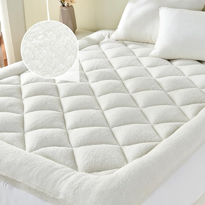 Mattress Topper Twin XL for Back Pain Thick Mattress Pad Cover Sherpa Plush Pillow Top Down Alternative Fill Mattress Cover with 8-22 Inch Deep Pocket