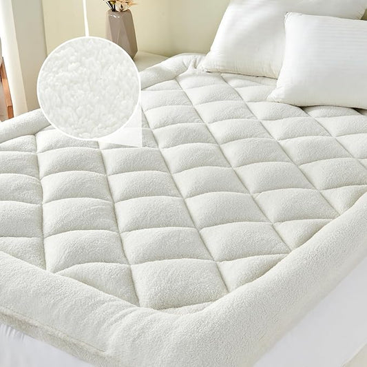 Mattress Topper Twin XL for Back Pain Thick Mattress Pad Cover Sherpa Plush Pillow Top Down Alternative Fill Mattress Cover with 8-22 Inch Deep Pocket
