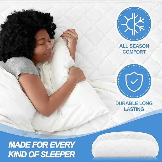 Peryiter Waterproof Queen Air Bed Mattress Pad with 15-24 Inch Deep Pockets, Brushed Queen Air Mattress Cover Pad Breathable Noiseless Protector for Camping, Guest Bed and Overnight Visitors