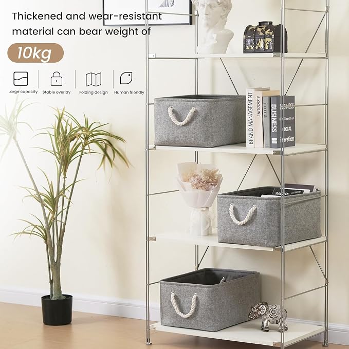 Large Storage Baskets- 15.7x11.8x8.26 inch Storage Bins for Shelves and Closet Organizing, Foldable Fabric Bin for Home Organization Clothes and Laundry (6-Pack, Gray) - Image 3