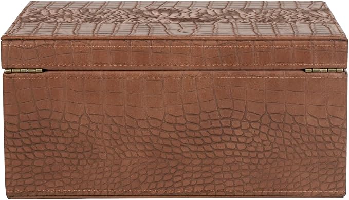 HofferRuffer Faux Leather Decorative Box, Large Wooden Structure Keepsake Box Accessory Organizer Jewelry Organizer with Hinged Lid, Storage Container for Home or Office (CrocoBrown) - Image 8