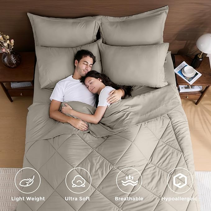 HEVUMYI Linen Twin-XL Comforter Set - 5-Piece All Season Bed in a Bag Twin-XL, Ultra Soft Bedding Set with Comforter, Flat Sheet, Fitted Sheet, Pillowcases, Pillow Shams