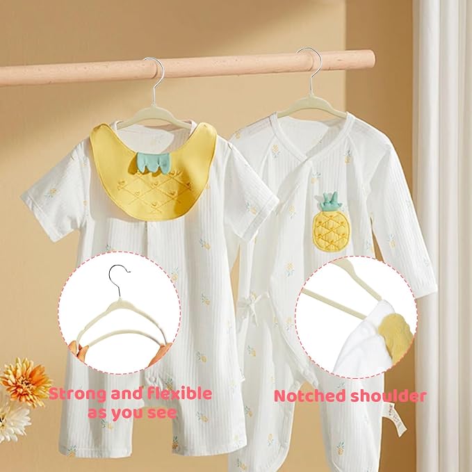 ManGotree 11" Baby Velvet Hangers, Non-Slip Kids Coat Hangers with 360° Swivel Hook, Ultra-Thin Felt Children's Hanger for Infant & Toddler Clothes, 66 Pack (Beige) - Image 5