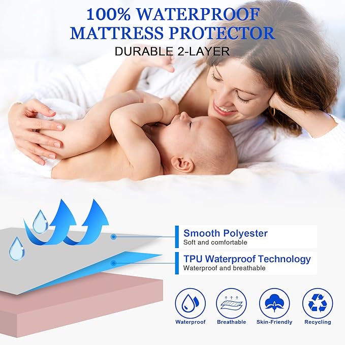 Sufdari Waterproof Mattress Protector, Mattress Cover Twin Size for Bed,18" Deep Pocket Fitted Sheet Style Mattress Protector with Elastic Rubber Band-Pink,Twin