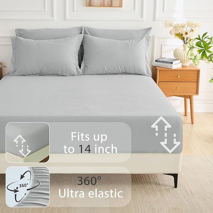 MUXHOMO 7 Pieces Queen Comforter Set, Soft Bed in a Bag Queen Size, All Season Bedding Set with Comforter, Flat Sheet, Fitted Sheet, Pillowcases & Shams, Light Grey