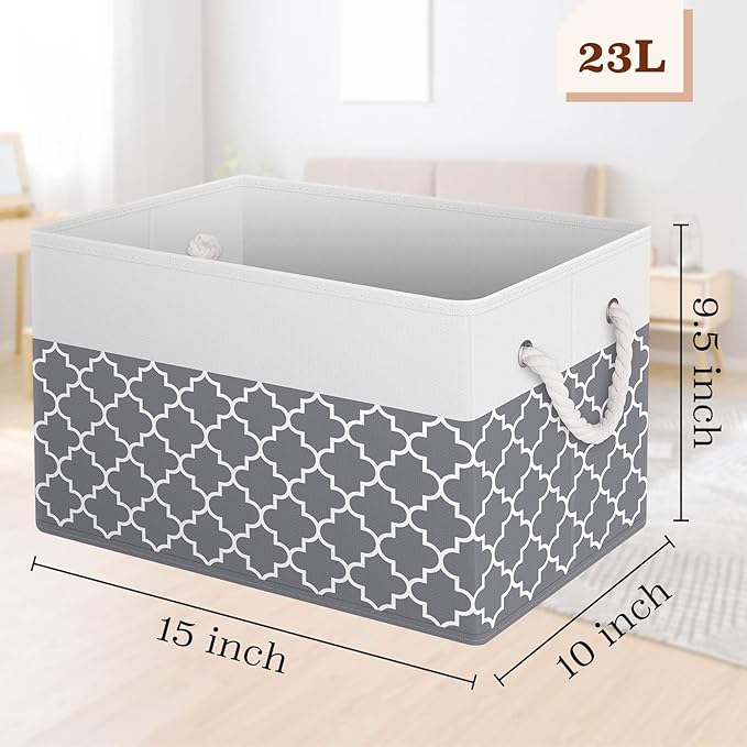 StorageTastic Storage Bin,Collapsible Storage Basket For Organizing,Large Storage Boxes With Rope Handles,Storage Containers,Clover Grey,8 Pack - Image 2