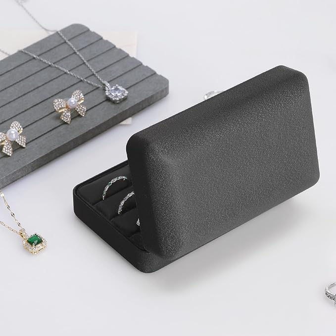 KUKUVR Velet Ring Storage Box, Travel Jewelry Case with 3 Slot Ring Display Organizer (Black) - Image 4