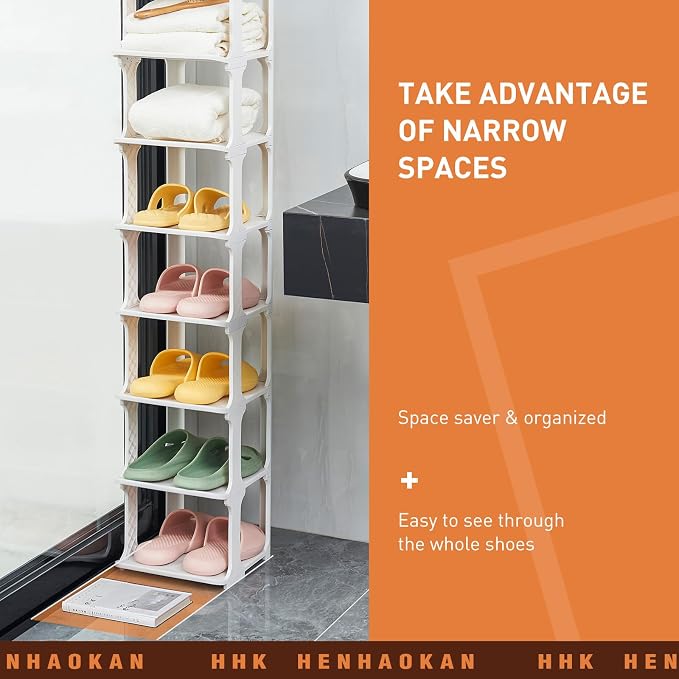 5 Tiers Shoe Rack Organizer for Closet Shoe Holder Storage Narrow Plastic Vertical, Free Standing Shoe Rack Shelf for Entryway Stackable Stability DIY, Beige - Image 4