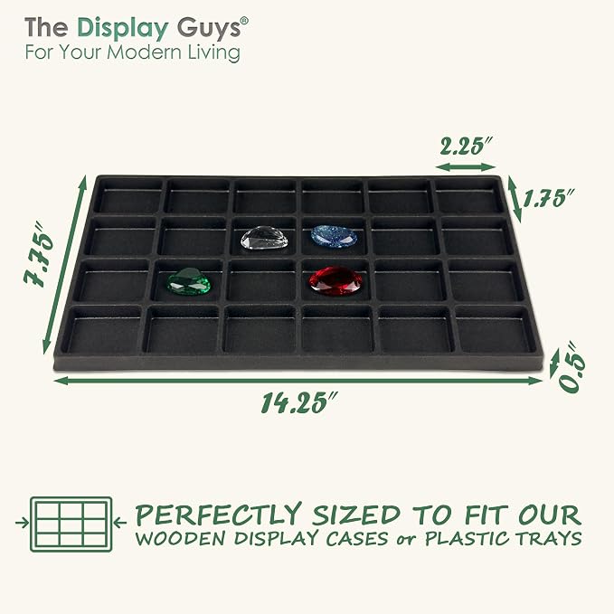 TheDisplayGuys For Your Modern Living 2-Pack 24-Compartments Flocked Velvet Jewelry Display Inserts - Tray/Case Liners - Ring Earrings Storage, (Black) by The Display Guys - Image 2