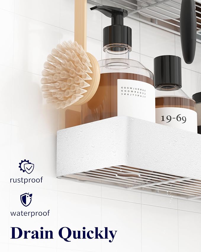Kitsure Shower Caddy - 2 Pack Adhesive Shower Organizer, Rustproof Metal Shelves, No-Drill Bathroom Organizers and Storage, White, XX-Large - Image 5