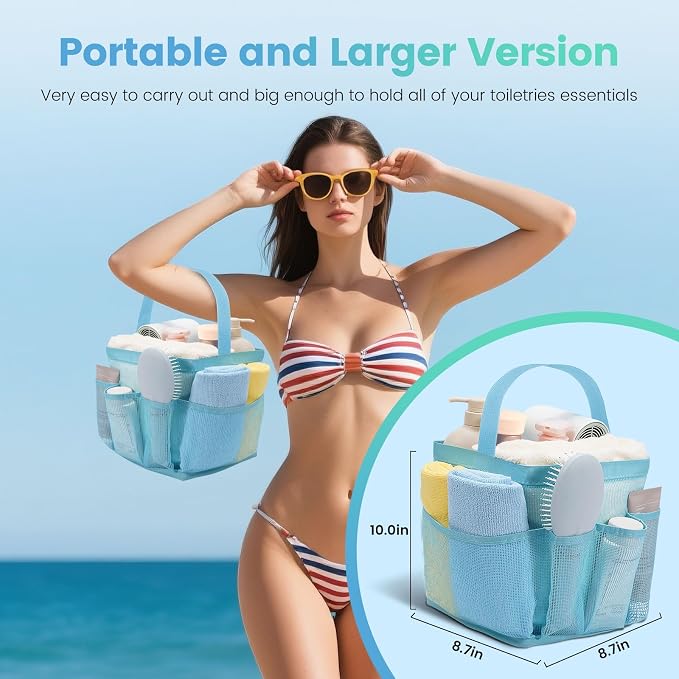Shower Caddy Portable for College Dorm Room Essentials for Girls with 9 Pockets,Large-Capacity Shower Basket,Quick Dry Toiletry Tote Bag for Women,Outdoor Gym,Travel,Swim,Beach Camping Essentials-Blue - Image 5