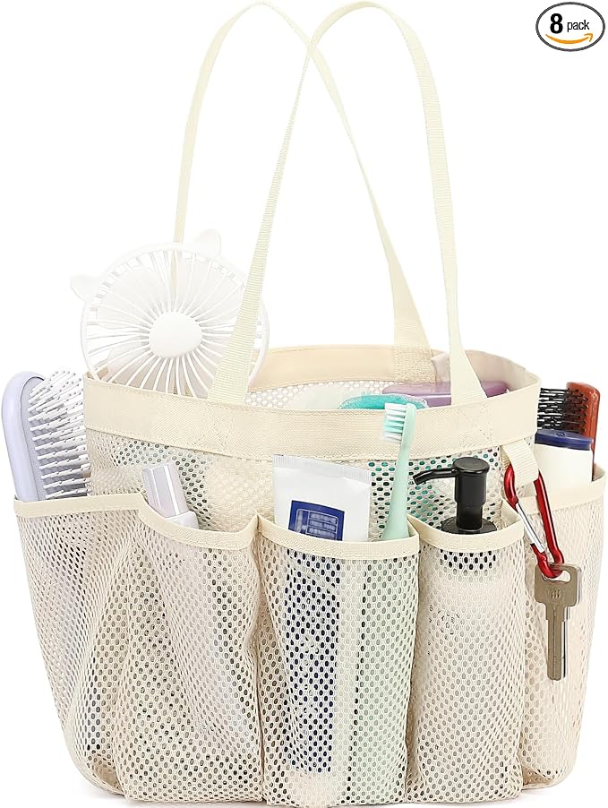 Fammart Mesh Shower Caddy Portable for College Dorm Room Essentials, 8-Pocket Large Shower Basket Tote Bag with 2 Handles for Toiletry, Bathroom, Beach, Camp, Gym by Fammart