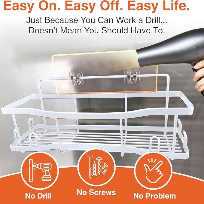 Shower Caddy Bathroom Shelves, The Athena Silken 4 Set, 40LB Capacity, Adhesive Tape -No Drill -Rustproof -Gorgeous Powder Coated 304 Stainless Steel Shower Organizer for kitchen & Home Decor - White - Image 4
