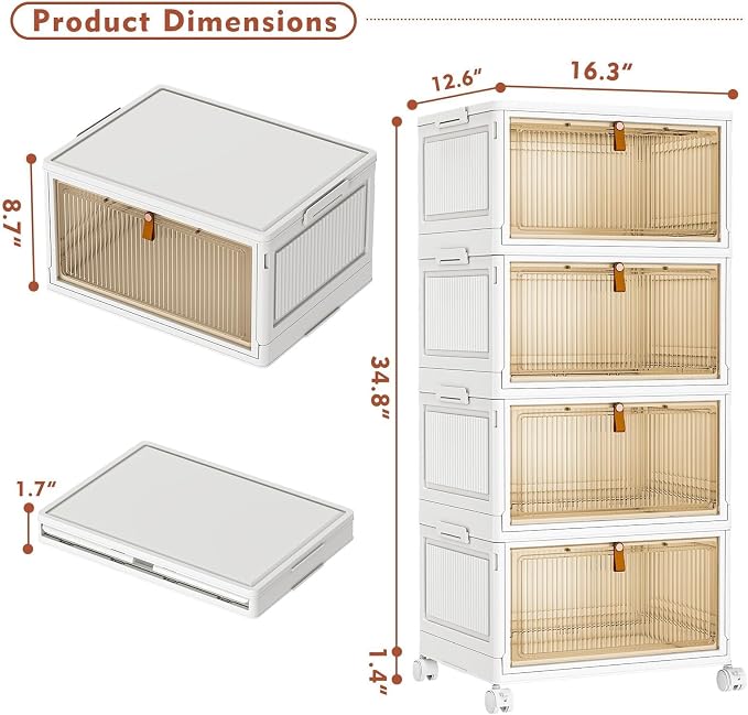 CTSNSLH 4 Tier Plastic Storage Bins with Lid - 27.5Qt Stackable with Lids for Bedroom, Living Room, Office - Foldable Containers, Household Organization - Image 2
