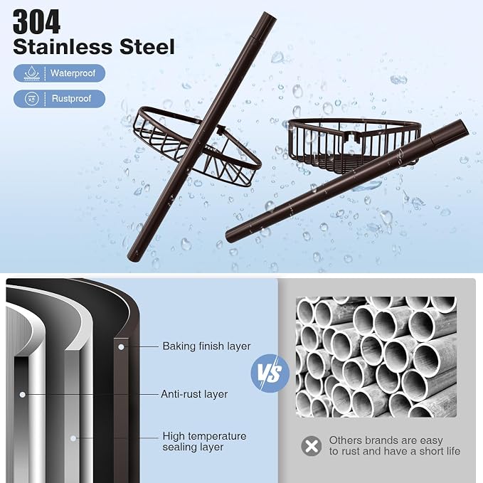 Corner Shower Caddy Tension Pole: Stainless Steel Rustproof 4-Tier Shower Organizer - 47-121 inch Adjustable Bathroom Shelves for Bathtub Shampoo Storage - Tension Rod Floor Standing Bath Rack -Bronze - Image 4