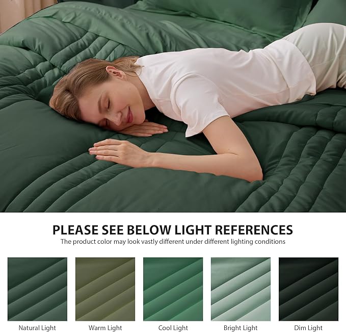 Queen Comforter Set Emerald Green - Bed in a Bag Queen Size 7 Pieces, Soft Bedding Set for All Seasons, Christmas Premium Queen Comforter Set with Comforter, Sheets, Pillowcases & Shams