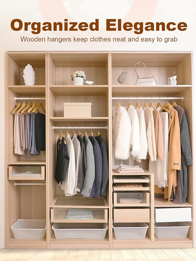 HOUSE DAY Bulk Wooden Hangers 2000 Pack（100 Cases, 20 Pack/Case）, Solid Wood Hanger with Non Slip Pant Bar, Heavy Duty Wooden Coat Hanger for Closet, Smooth Wood Clothes Hangers for Shirts, Natural - Image 10