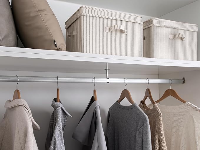 StorageWorks Fabric Storage Bins with Lid, Decorative Storage Boxes for Shelves, Stackable Closet Organizer Basket with Handles, Large, Khaki and Beige Stripes, 2-Pack - Image 4