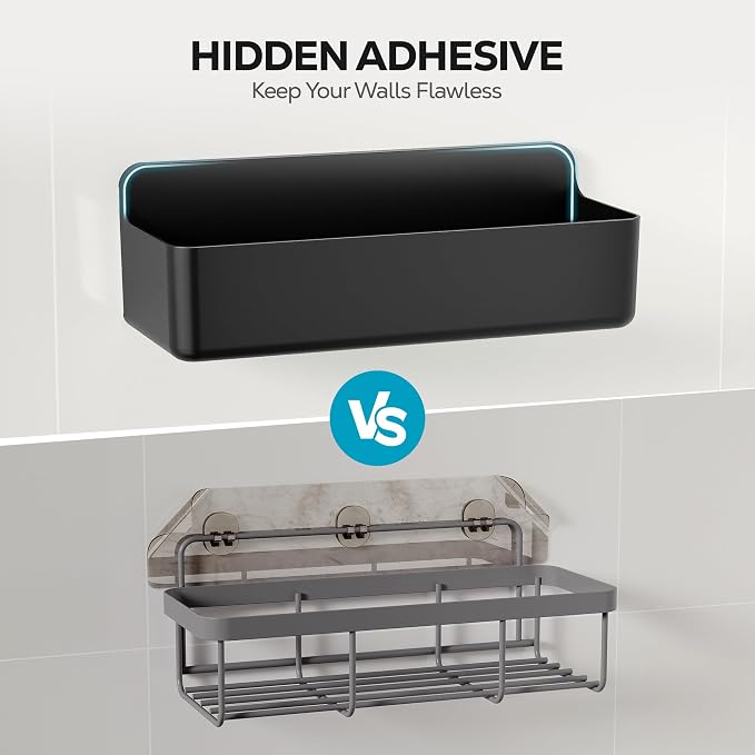 Nieifi Adhesive Wall Shelf, Shower Shelves, Shower Organizer for Bathroom Organization (Black, 2 pieces) - Image 8