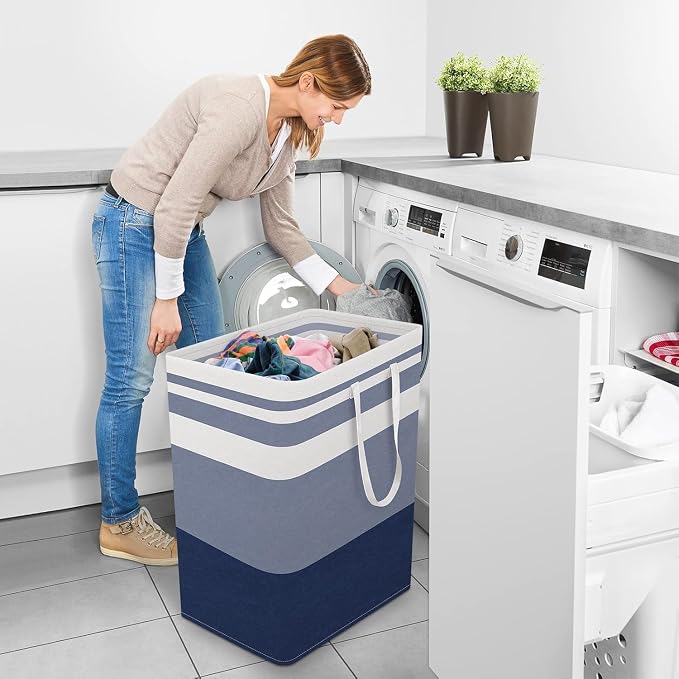 StorageRight Laundry Basket Hamper Large Collapsible Laundry Hamper with Easy Carry Handles，Freestanding Clothes Hampers for Laundry, Bedroom, Dorm, Clothes, Towels, 100L, Gradient Blue - Image 6