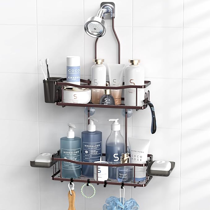 Aitatty Hanging Shower Caddy Bathroom Organizer: Rustproof Shower Shelf Racks Over Shower Head - No Drilling Inside Bath Shower Rack Shelves Over Showerhead for Shampoo with Soap Holder Bronze by Aitatty