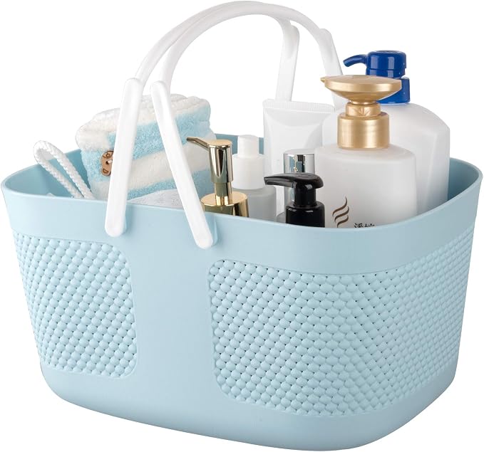 Shower Caddy Basket, Portable Large Capacity Thickened Plastic Organizer Storage Tote with Handles Drainage Toiletry Bag Bin for Bathroom, College Dorm Room Essentials, Kitchen, Camp, Gym, Blue by rejomiik