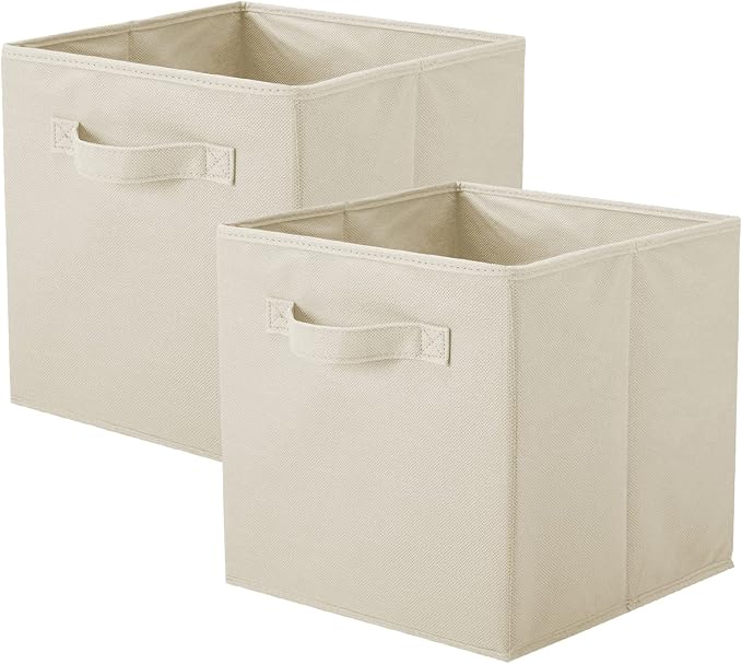 ShellKingdom Storage Bins, Foldable Fabric Storage Cubes And Cloth Storage Organizer Drawer For Closet And Toys Storage,2 Pack (Beige) by ShellKingdom