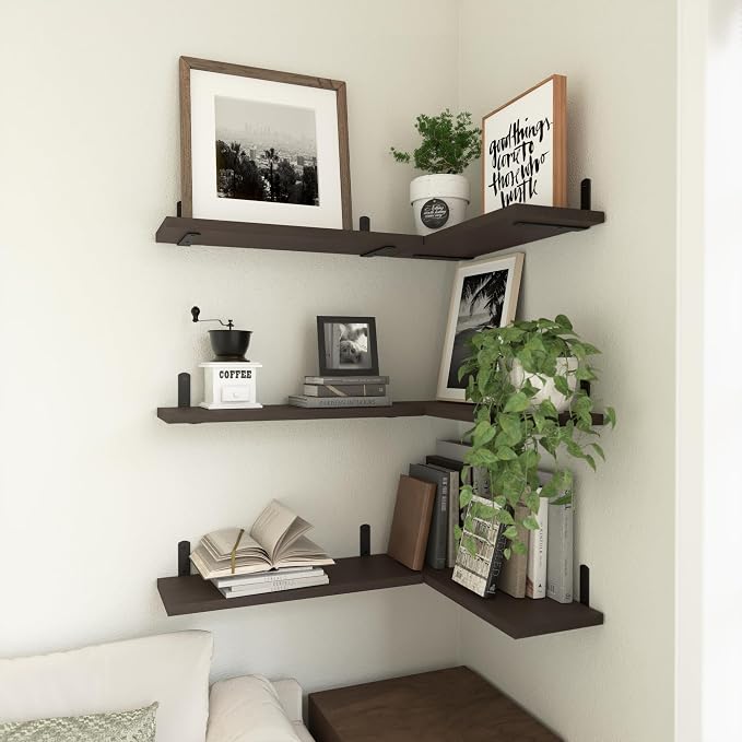 WOPITUES Wood Floating Shelves Set of 6, Shelves for Wall Decor, Farmhouse Shelf for Bedroom, Bathroom Storage Shelves, Book Shelves for Living Room, Dark Brown - Image 5