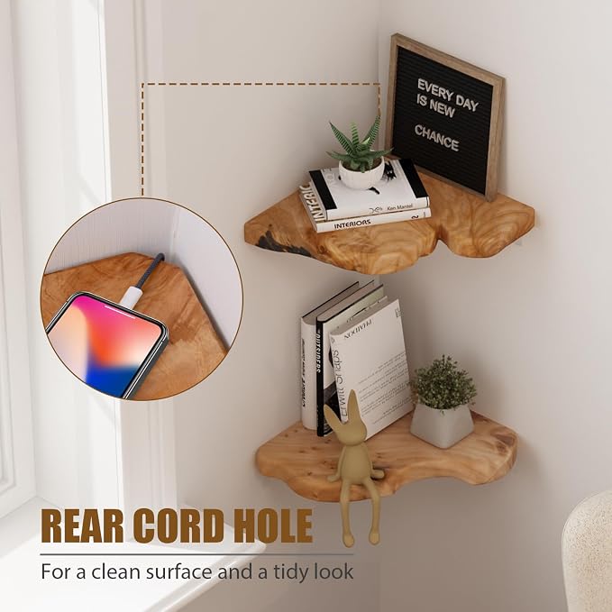 WELLAND Corner Floating Shelf Set of 2, Solid Cedar Wood 10.86 x 11.5 inches Floating Corner Shelves for Bedroom, Living Room, Bathroom, Kitchen - Image 6