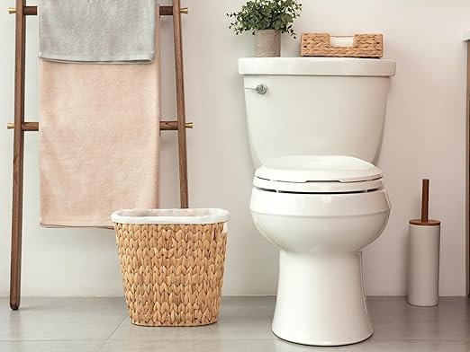 StorageWorks Wicker Waste Basket, Handwoven Water Hyacinth Trash Can with Built-in Handles, Wicker Garbage Can for Bedroom, Bathroom, 1 Pack - Image 5
