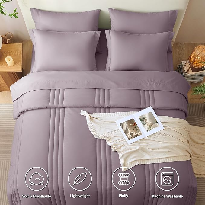 CozyLux Full Comforter Set - 7 Pieces Bed in a Bag Dusty Purple Comforter Set with Sheets Luxury Bed Set All Seasons, Soft Bedding Set with Down Alternative Comforter, Sheets, Pillowcases & Shams