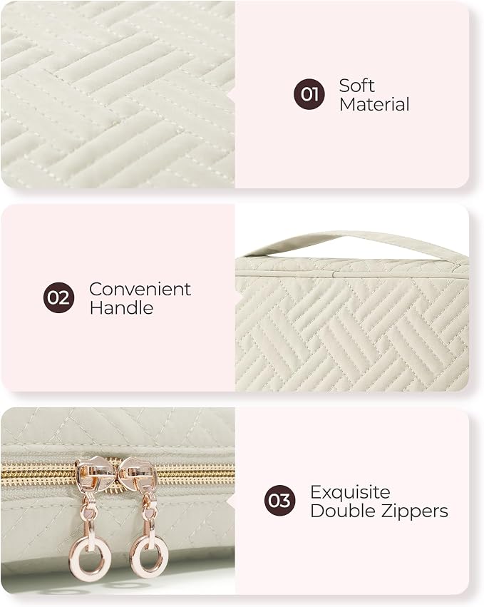 BAGSMART Travel Jewelry Case, Jewelry Organizer for Women Girls, Zipper Rings Holder Storage Pouch for Rolls Necklaces,Stud Earrings,Bracelets, Beige - Image 6