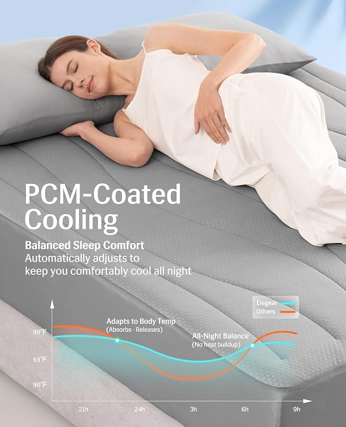 Elegear Cooling Mattress Pad King, Upgraded Arc-Chill® 3.0 + PCM Cooling, Stay Cool All Night, Breathable & Soft, Deep Pocket 18", Washable Mattress Protector for Hot Sleepers, Gray
