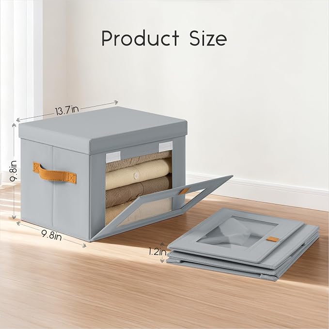 Homsorout Small Fabric Storage bins - Collapsible Storage Bins with Open Window, 6 Pack Closet Baskets for Shelves, Stackable Decorative Boxes for Home, Dorm, Grey, 13.7"x 9.8" x 9.8" - Image 2