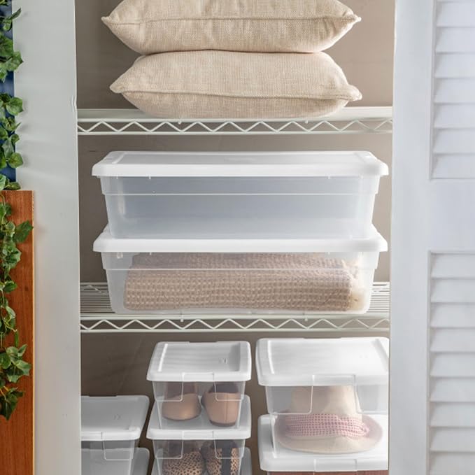 Sterilite 40 Pack Storage Box, 28 Quart Stackable Tote, Clear Plastic Container with Secure Snapping Lids for Home and Office Organization, White - Image 5