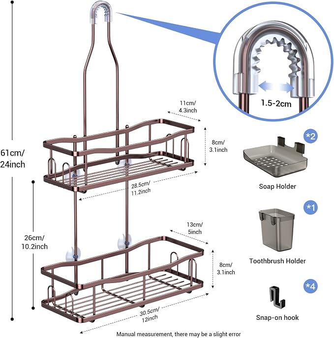 Aitatty Hanging Shower Caddy Bathroom Organizer: Rustproof Shower Shelf Racks Over Shower Head - No Drilling Inside Bath Shower Rack Shelves Over Showerhead for Shampoo with Soap Holder Bronze - Image 6