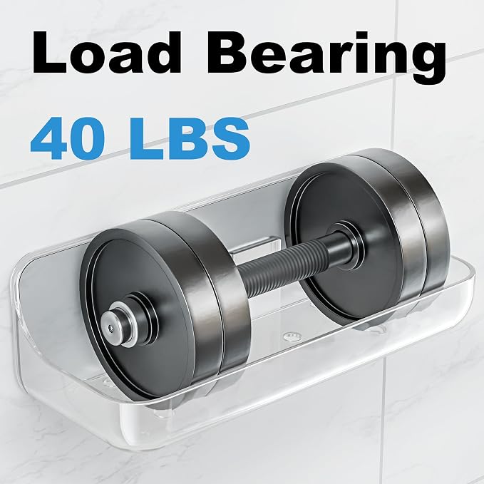 Adhesive Shower Caddy, 2 Pack Acrylic Bathroom Shelves, No Drill Wall Mount Organizer Storage Shelf - Image 5