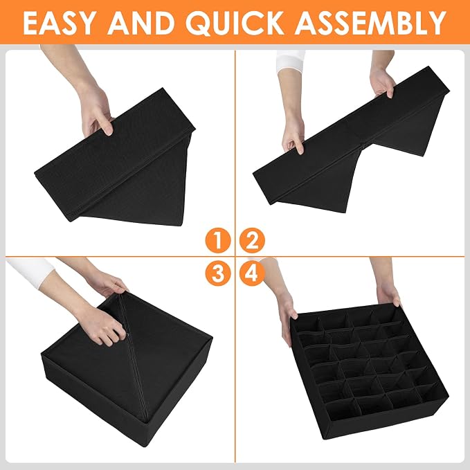 6 Pack Sock Underwear Drawer Organizer Dividers, 58 Cell Foldable Fabric Dresser Closet Organizers and Storage Bins for Clothing, Baby Clothes, Bra, Panty, Scarf, Ties (Black) - Image 7