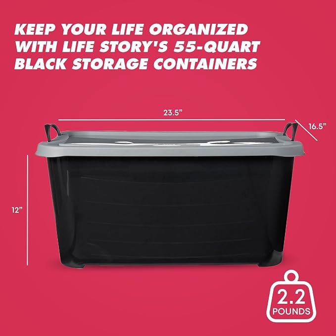 Life Story 18 Pack Heavy Duty Stackable Storage Bin, 55 Quart Home Organizer, Versatile Lightweight Locking Bins with Carrying Handles, Black/Gray - Image 3